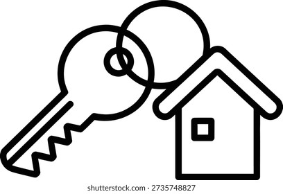Black and white line of a key and house symbolizing real estate or home ownership realestate