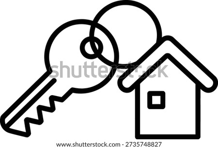 Black and white line of a key and house symbolizing real estate or home ownership realestate