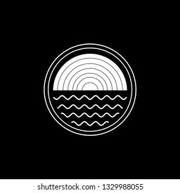 Black white line logo sun wave icon designs vector