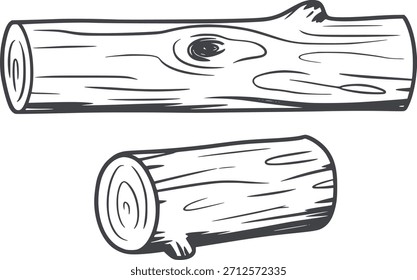 Troncos de línea en blanco y negro con y sin nudos de madera
