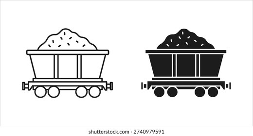 Black and white line mining carts filled with minecart