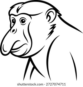 Linha preta e branca de um macaco com primata de nariz longo