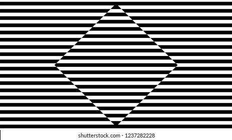 Black and white line pattern background. Optic Illusion Photo frame template on black and white background