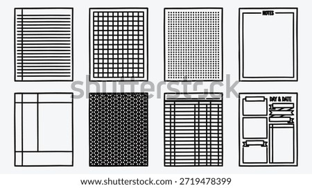 black and white line patterns and shapes for graphic design and notes
