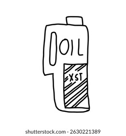 black and white line. plastic bottle car or motor oil packaging on white background. Cartoon Style Illustration
