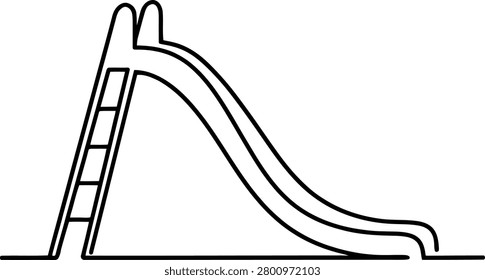 Black and white line of a playground slide with a ladder on a white background park recreation