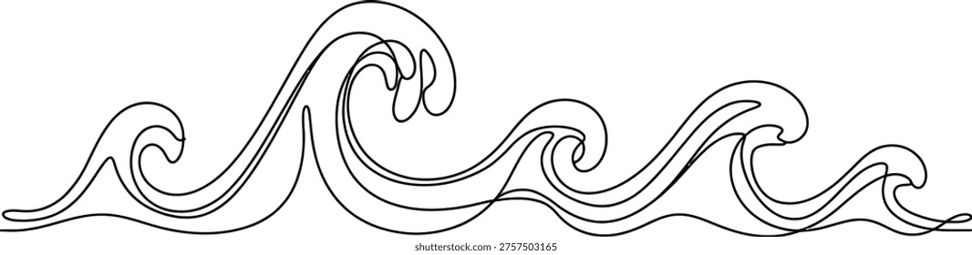 Black and white line of rolling ocean waves water surf