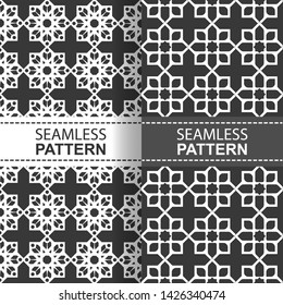 black and white line seamless pattern background. Vector illustration for elegant design. Stylish decorative bright label set. Fashion universal pattern. - Vector