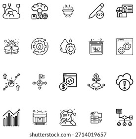 Conjunto de líneas en blanco y negro que representa varios conceptos de tecnología y negocios 1