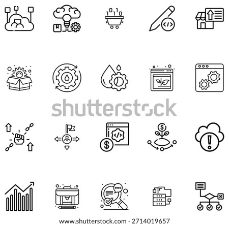 Black and white line set depicting various technology and business concepts 1