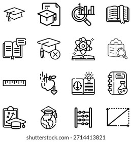 Conjunto de líneas en blanco y negro que representa varios conceptos de libro de educación