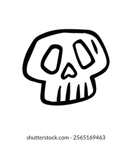 black and white line skull funny hand drawn illustration vector