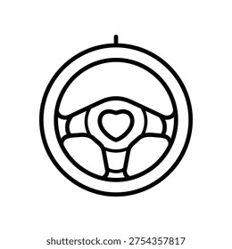 Black and white line of a steering wheel with a heart symbol line black and white 1