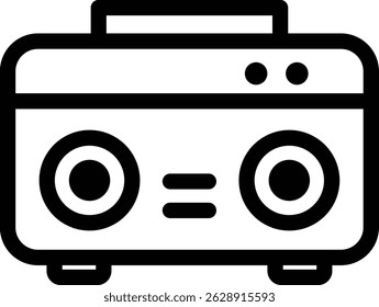 Black and White Line Style Boombox Icon Illustration