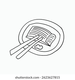 black and white line. Sushi Japanese food. Cartoon Style Illustration
