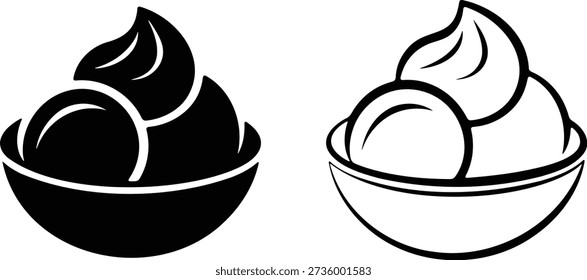 Black and white line of swirled soft serve ice cream in bowls icecream softserve dessert