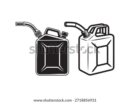 Black and white line of two jerry cans with spouts fuel can gas can container liquid