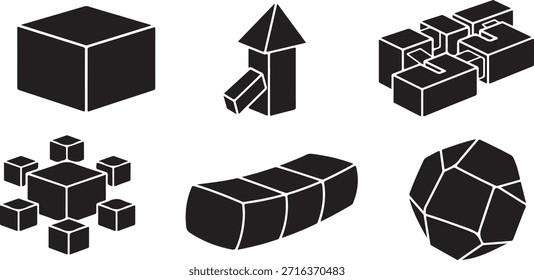 Black and white line of various abstract shapes and structures line abstract