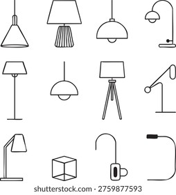 Black and white line of various household and tools including kitchenware utensils furniture appliances bathroom cleaning tools office supplies and other miscellaneous all depicted in a simple........