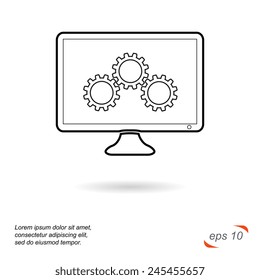 Black and white line vector icon. Computer service
