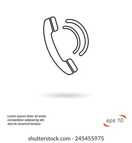 Black and white line vector icon. Old phone