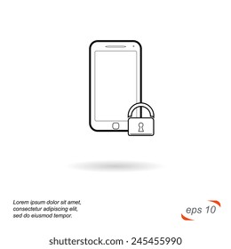 Black and white line vector icon. Phone security