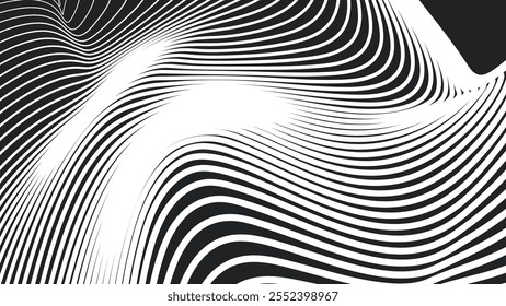 Fondo de patrón abstracto de onda de línea en blanco y negro para estilo de telón de fondo o tela