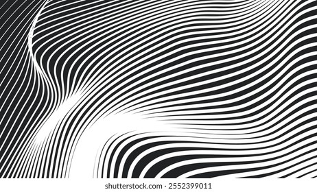 Black and white line wave abstract pattern background for backdrop or fabric style