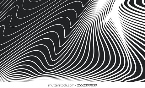 Black and white line wave abstract pattern background for backdrop or fabric style