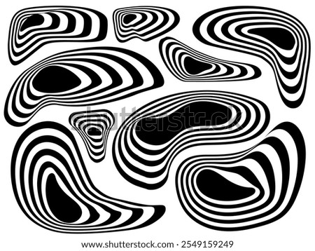 Black and White Line Wave Abstract Shapes