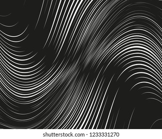 Black and white Line wavy pattern Optical art background. Wave design black and white. Digital image with a psychedelic stripes. Vector illustration  