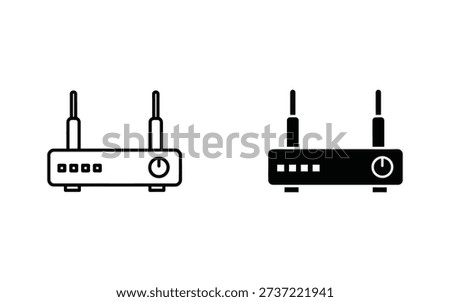 Black and white line of wireless routers with antennas