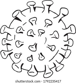 Black and white line work hand drawn cell of covid 19