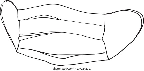 Black and white line work hand drawn mask on white background. Coronavirus prevention. Hygiene security.