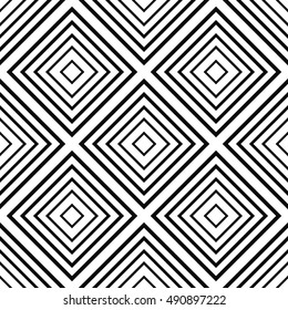 Black and white linear checkered seamless pattern. Geometric background with linear squares. Basic modern background for design, website, cards, wrapping paper. Vector illustration.