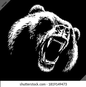 black and white linear draw bear vector illustration
