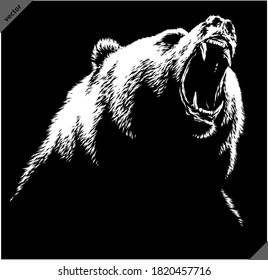 black and white linear draw bear vector illustration