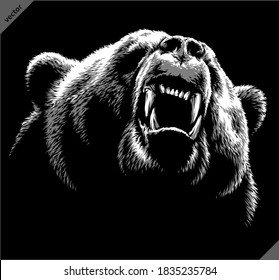 black and white linear draw bear vector illustration