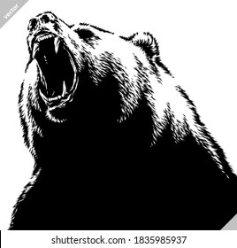 black and white linear draw bear illustration