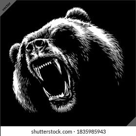 black and white linear draw bear illustration