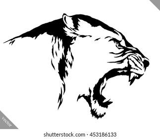 black and white linear draw lion vector illustration