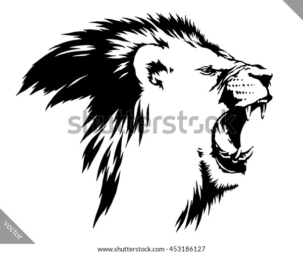 白黒の線形描画ライオンのベクター画像イラスト のベクター画像素材 ロイヤリティフリー