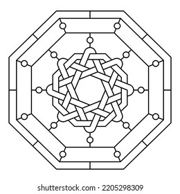Black and white linear drawing. Coloring book, colouring page for children and adults. Abstract geometric design. Vector pattern. Monochrome illustration. Easy to edit color and line weight