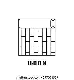 Black and white linear, flat icon of a roll of linoleum. Floor covering, material for repair of interior