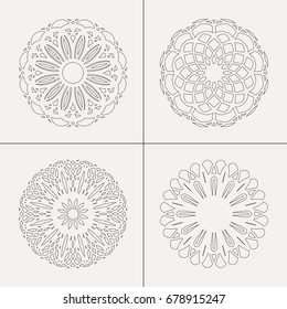 Black and white linear geometric ornaments. Vector set for coloring books, decorations, mandalas, ethnic and oriental design
