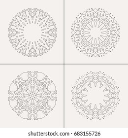 Black and white linear geometric ornaments. Vector set for coloring books, decorations, mandalas, ethnic and oriental design