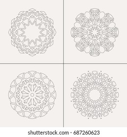 Black and white linear geometric ornaments. Vector set for coloring books, decorations, mandalas, ethnic and oriental design