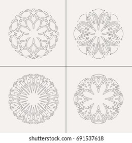 Black and white linear geometric ornaments. Vector set for coloring books, decorations, mandalas, ethnic and oriental design