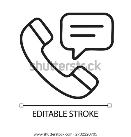 Black and white linear icon representing a telephone handset coupled with a message bubble.