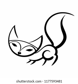 Black and white linear illustration of a cute fox. Vector stylized linear drawing. Fox logo